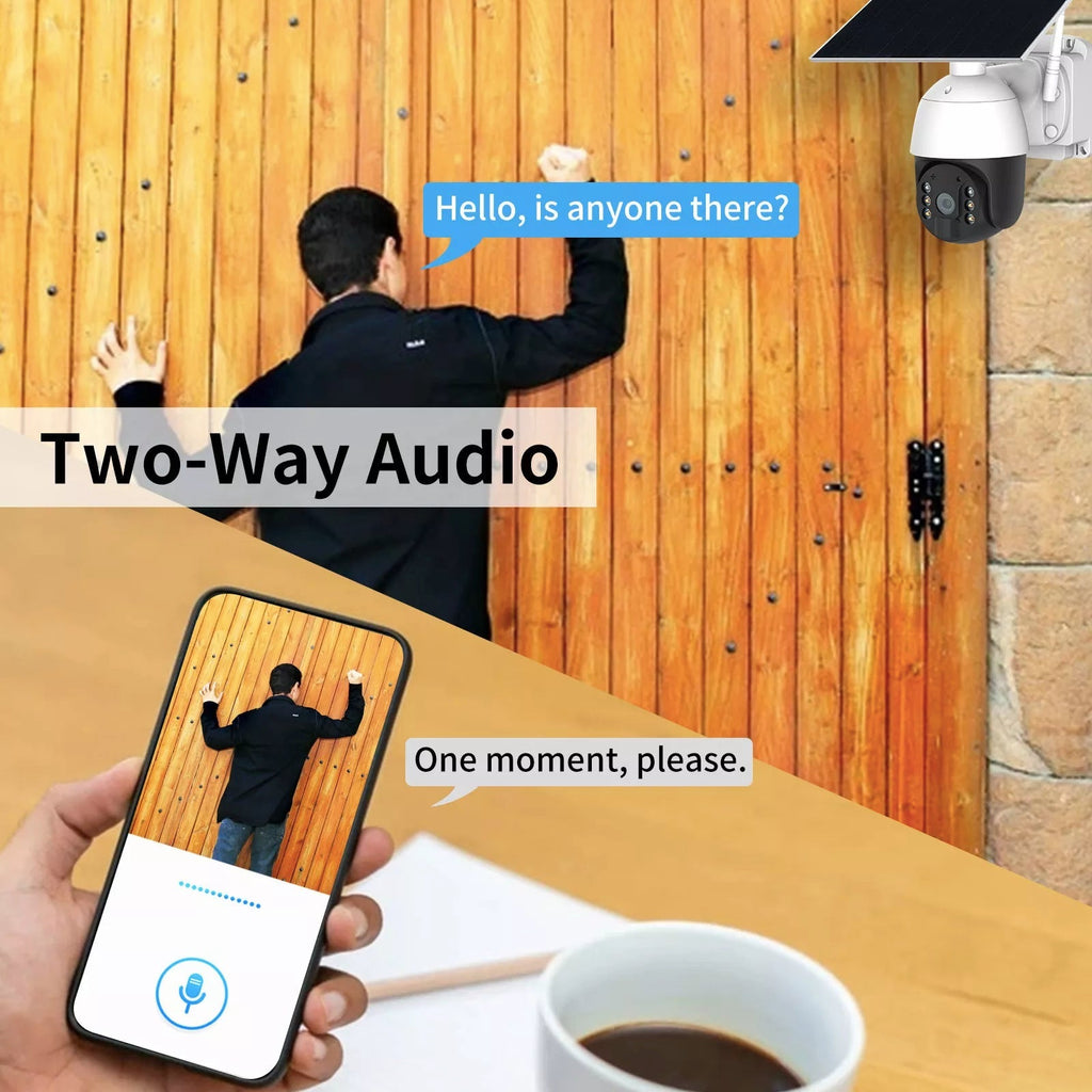 4G Wireless Wi-Fi Solar Power 24 Hour Recording PTZ Camera 1080p HD Video Night Vision Wirefree Installation