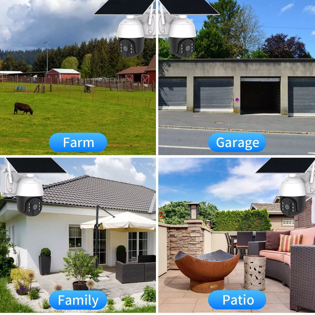 4G Wireless Wi-Fi Solar Power 24 Hour Recording PTZ Camera 1080p HD Video Night Vision Wirefree Installation