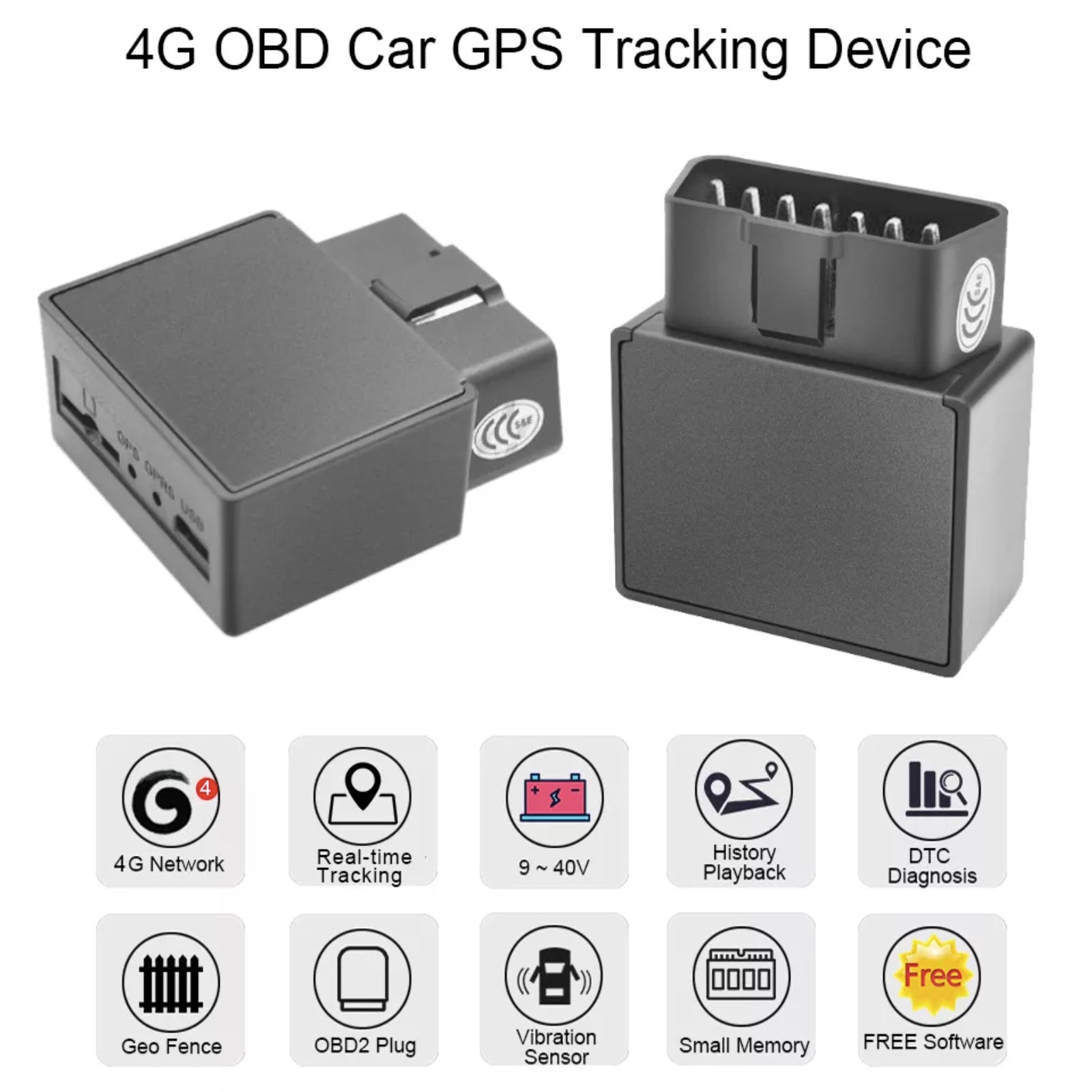 4G GPS Car Tracker in 16 Pin OBD Plug Real Time Tracking Geo-Fence Vibrate Motion Alarm Free App