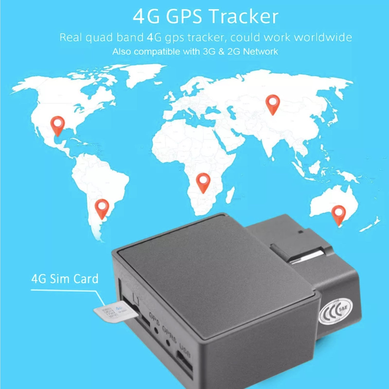 4G GPS Car Tracker in 16 Pin OBD Plug Real Time Tracking Geo-Fence Vibrate Motion Alarm Free App