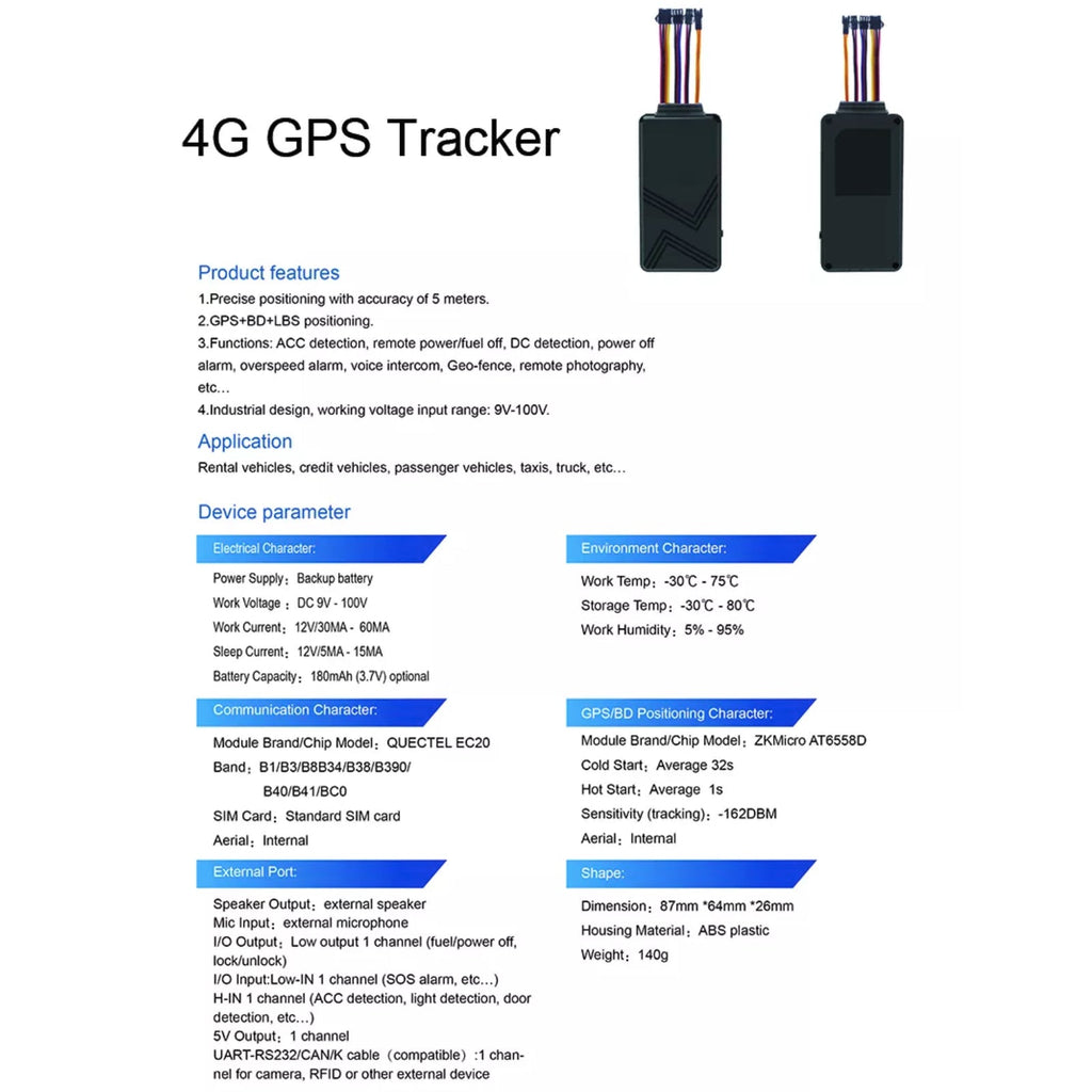 4G GPS Car Tracker Hardwired Engine Cut Off Real Time Live Tracking Push Notification Alerts