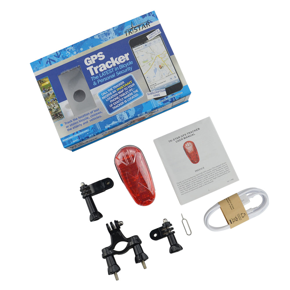 GPS Bike Bicycle Tracker in LED Lamp Mobile Alarm System SIM Card 3 Month Battery Standby