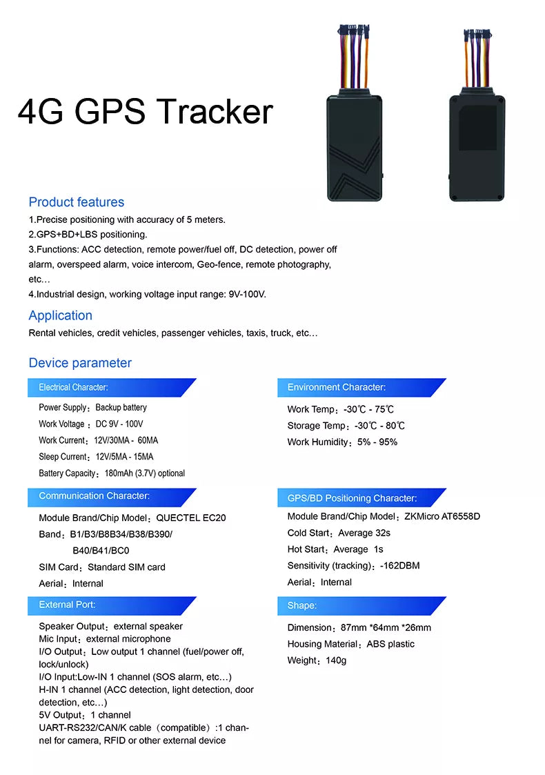 4G GPS Car Tracker Hardwired Engine Cut Off Real Time Live Tracking Push Notification Alerts