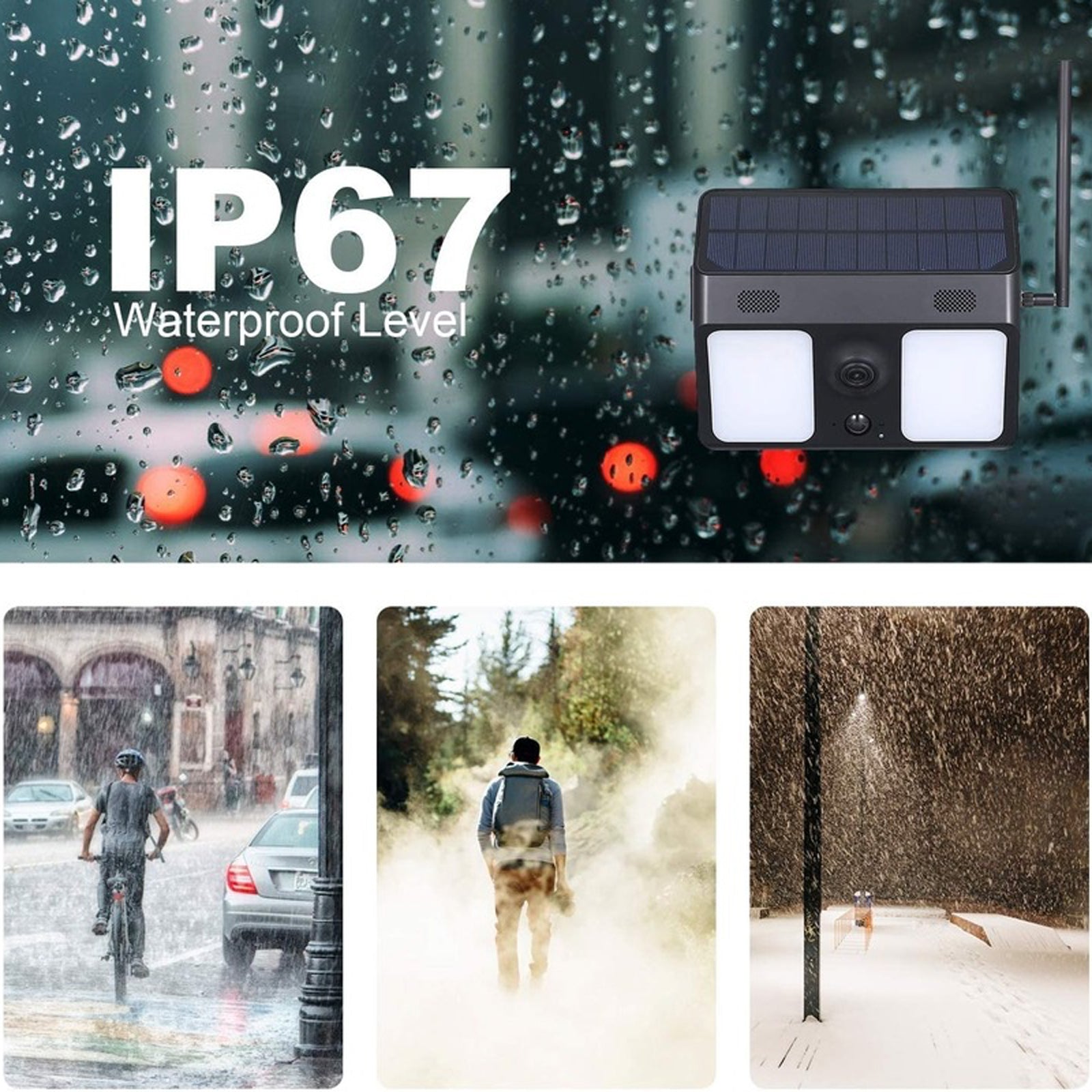 Solar Power Wi-Fi Camera 1080P HD Garden Lamp PIR Motion Detect Instant Alarm Notification