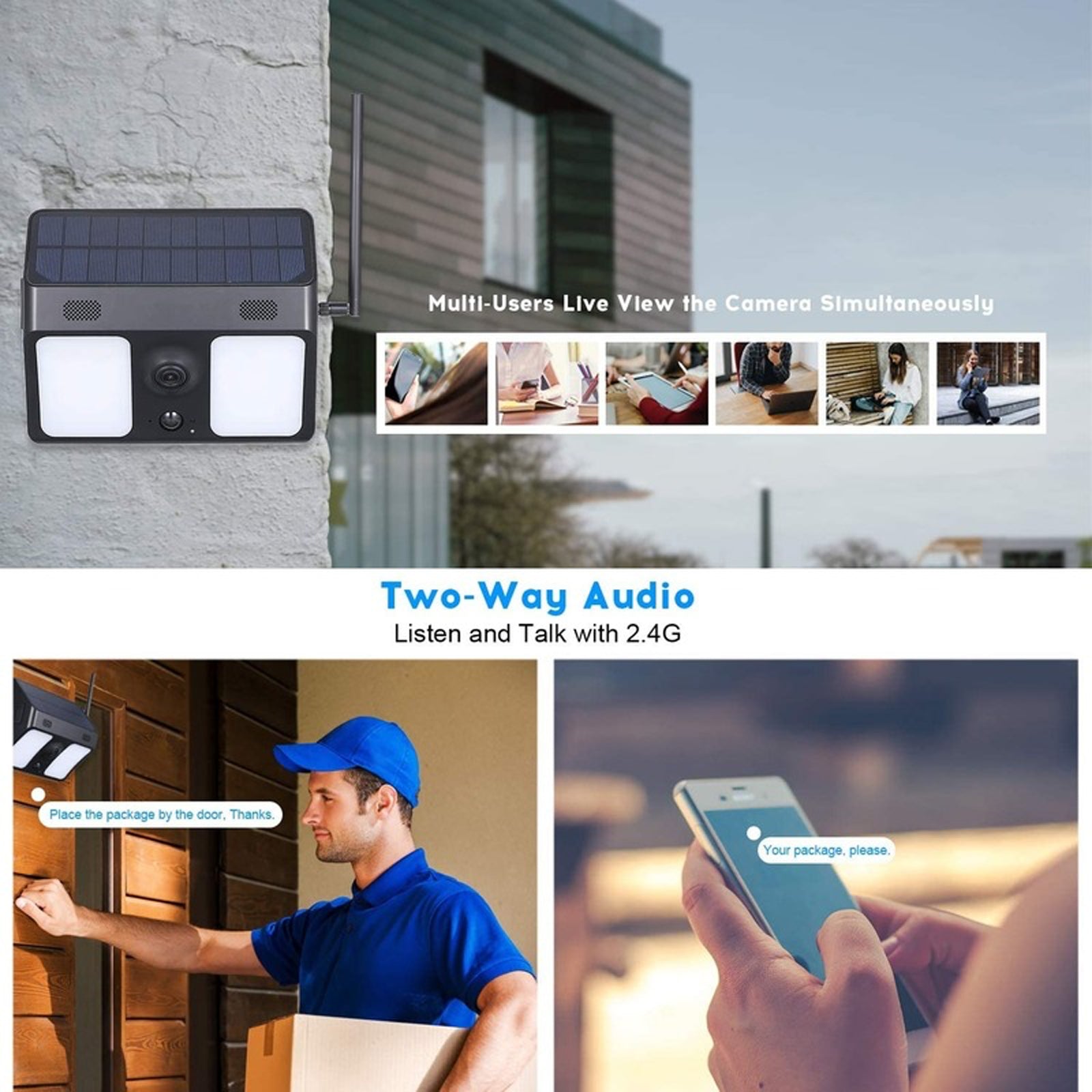 Solar Power Wi-Fi Camera 1080P HD Garden Lamp PIR Motion Detect Instant Alarm Notification