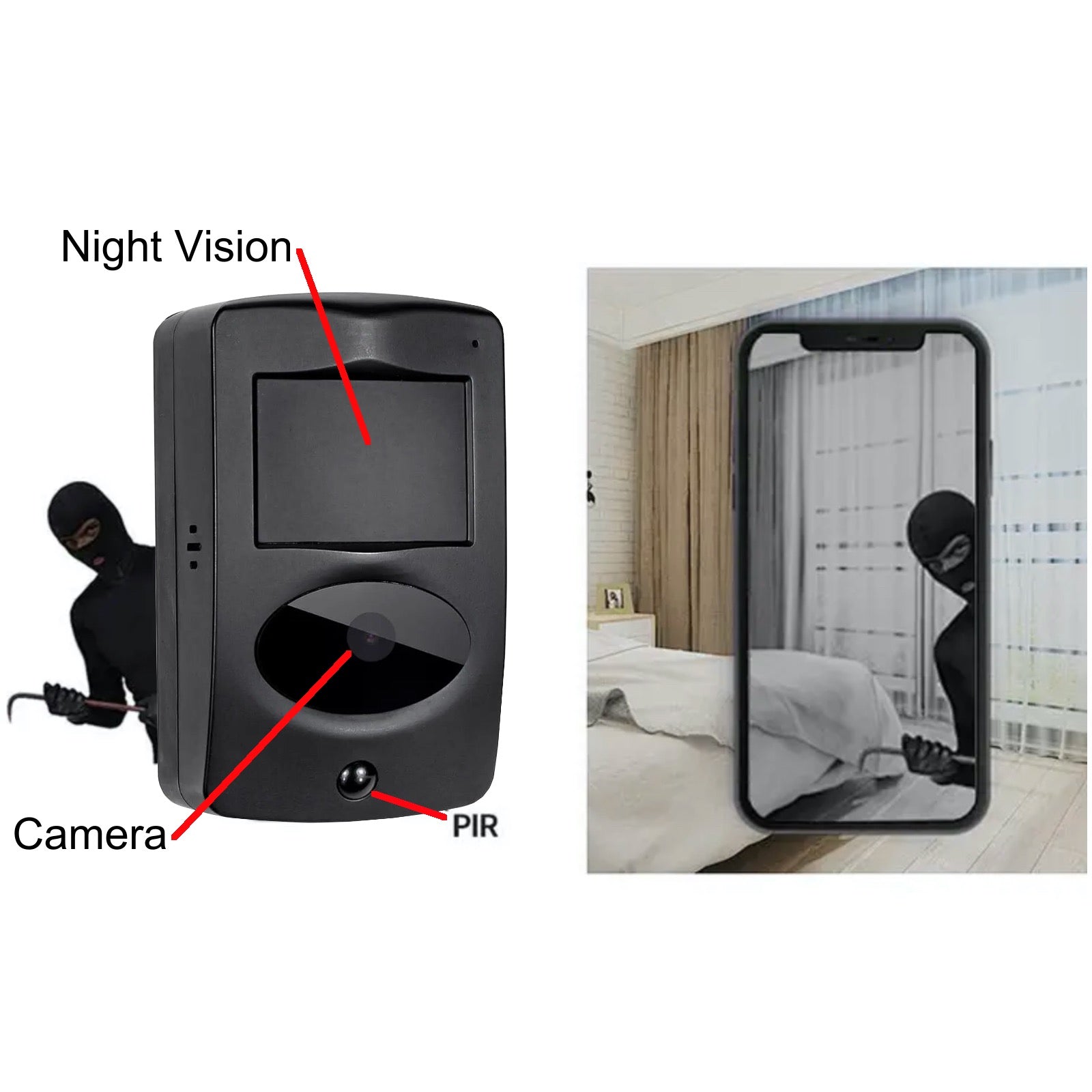 Ultra Long Battery Wi-Fi Security Camera in Black PIR Alarm Sensor Motion Detect Recorder & Alert