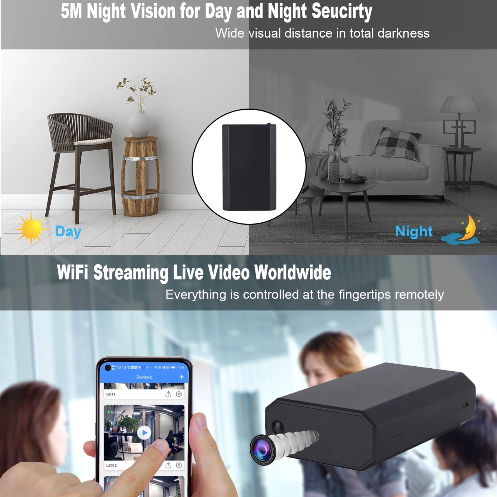 Ultra Long Battery Black Box Wi-Fi Hidden Camera Video Recorder Motion Detect Alerts