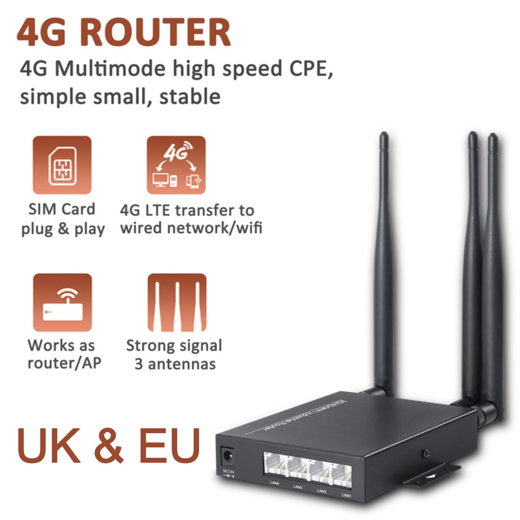 4G Wireless Wifi Router 2.4GHz 300Mbps CPE Dual Band Repeater Signal Amplifier 4 LAN Ports
