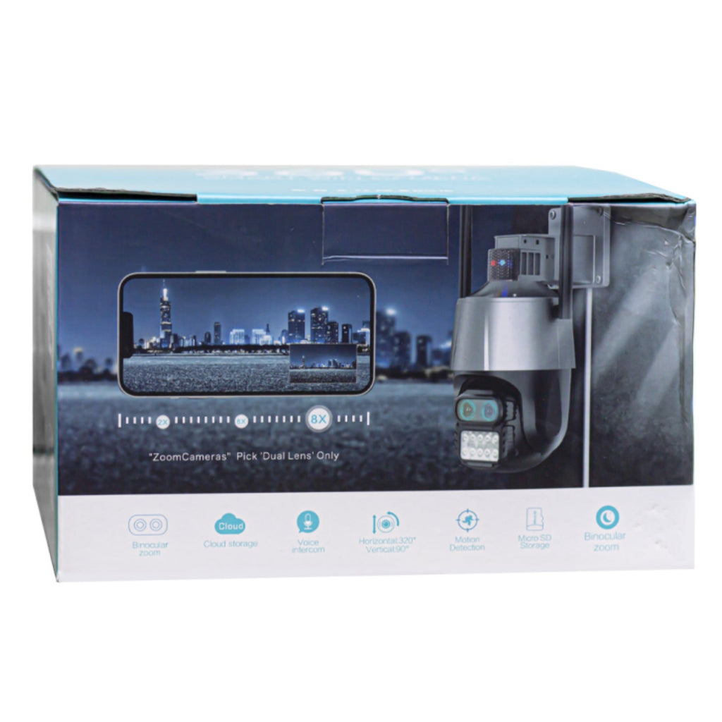 8MP Wireless Wi-Fi CCTV Camera 8x Optical Zoom Dual Lens PTZ Human Tracking Alarm Light