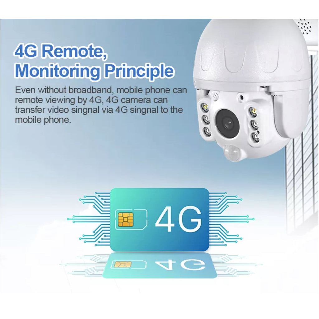 Solar Power 4G Sim Card PTZ Security Camera Pan Tilt Zoom 128GB Video Recorder 2 Way Audio