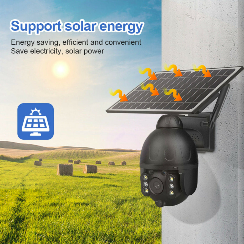 4G WiFi Solar Power Dome Camera Wireless Video CCTV PTZ 2 Way Audio PIR Night Vision