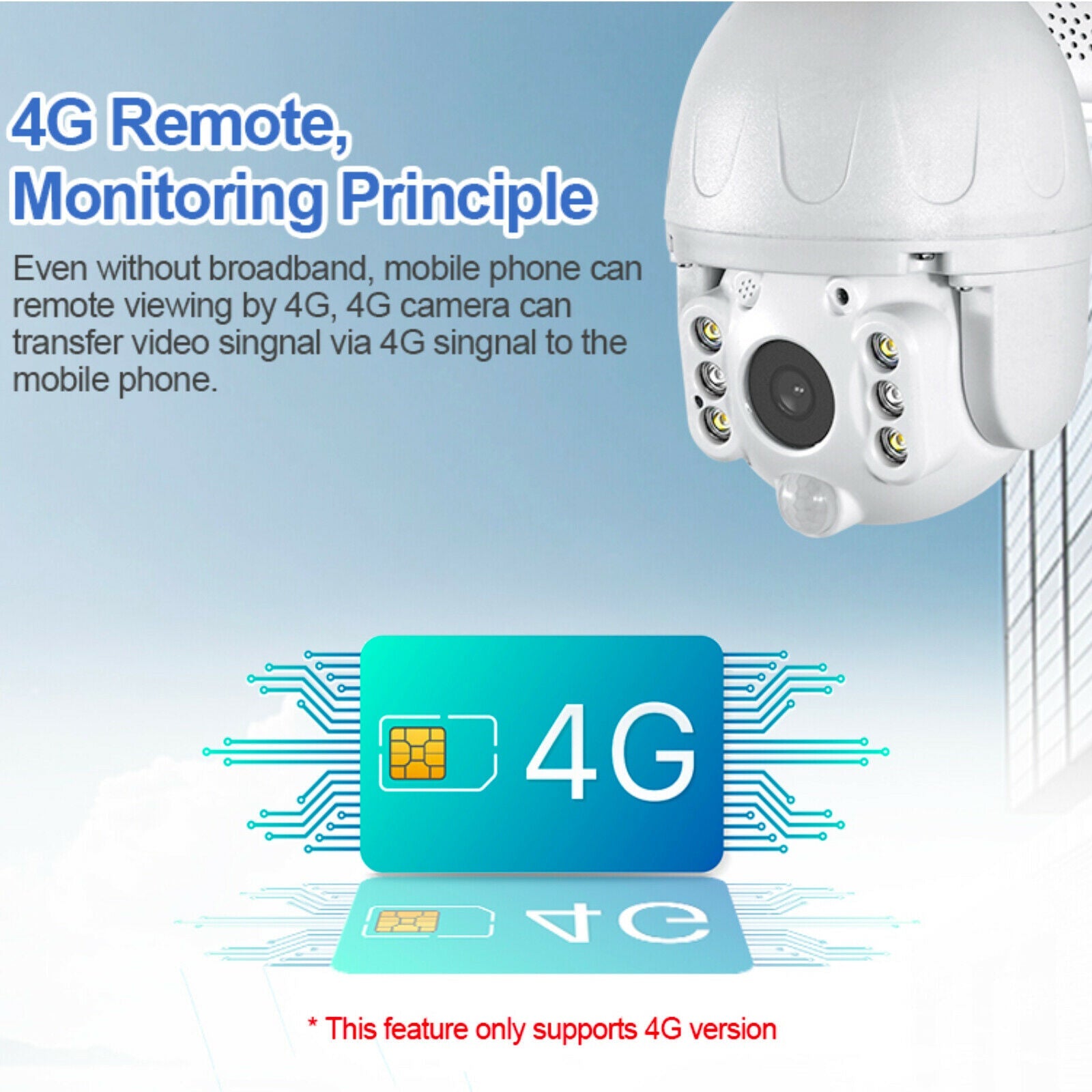 4G WiFi Solar Power Dome Camera Wireless Video CCTV PTZ 2 Way Audio PIR Night Vision