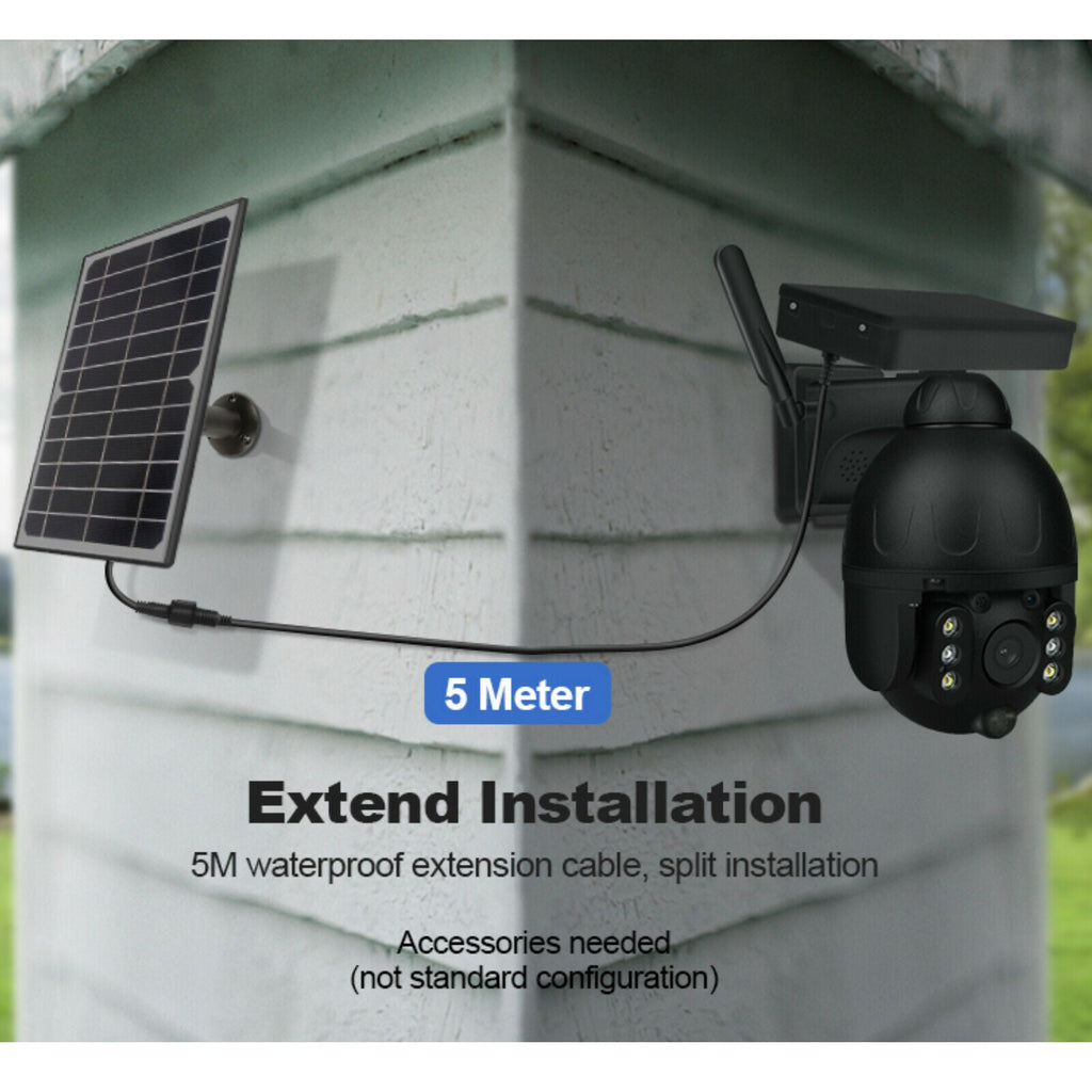 4G WiFi Solar Power Dome Camera Wireless Video CCTV PTZ 2 Way Audio PIR Night Vision