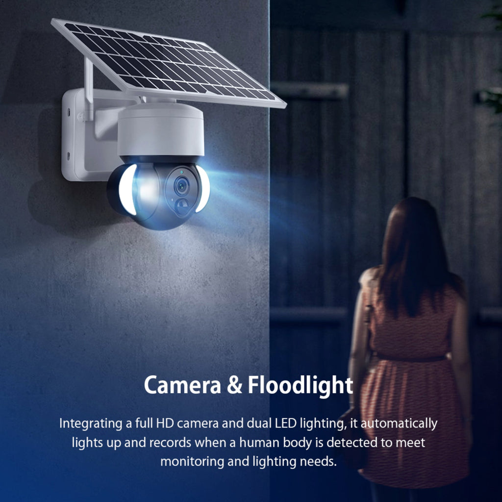 4G Solar Powered Camera Security Floodlight Night Vision Pan/Tilt HD Video Recorder