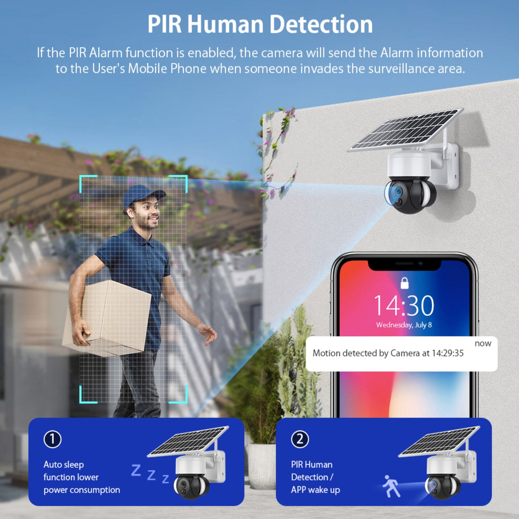 4G Solar Powered Camera Security Floodlight Night Vision Pan/Tilt HD Video Recorder