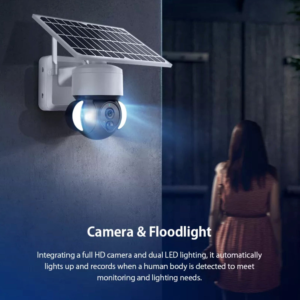 4G Solar Powered Camera Security Floodlight Night Vision Pan/Tilt HD Video Recorder