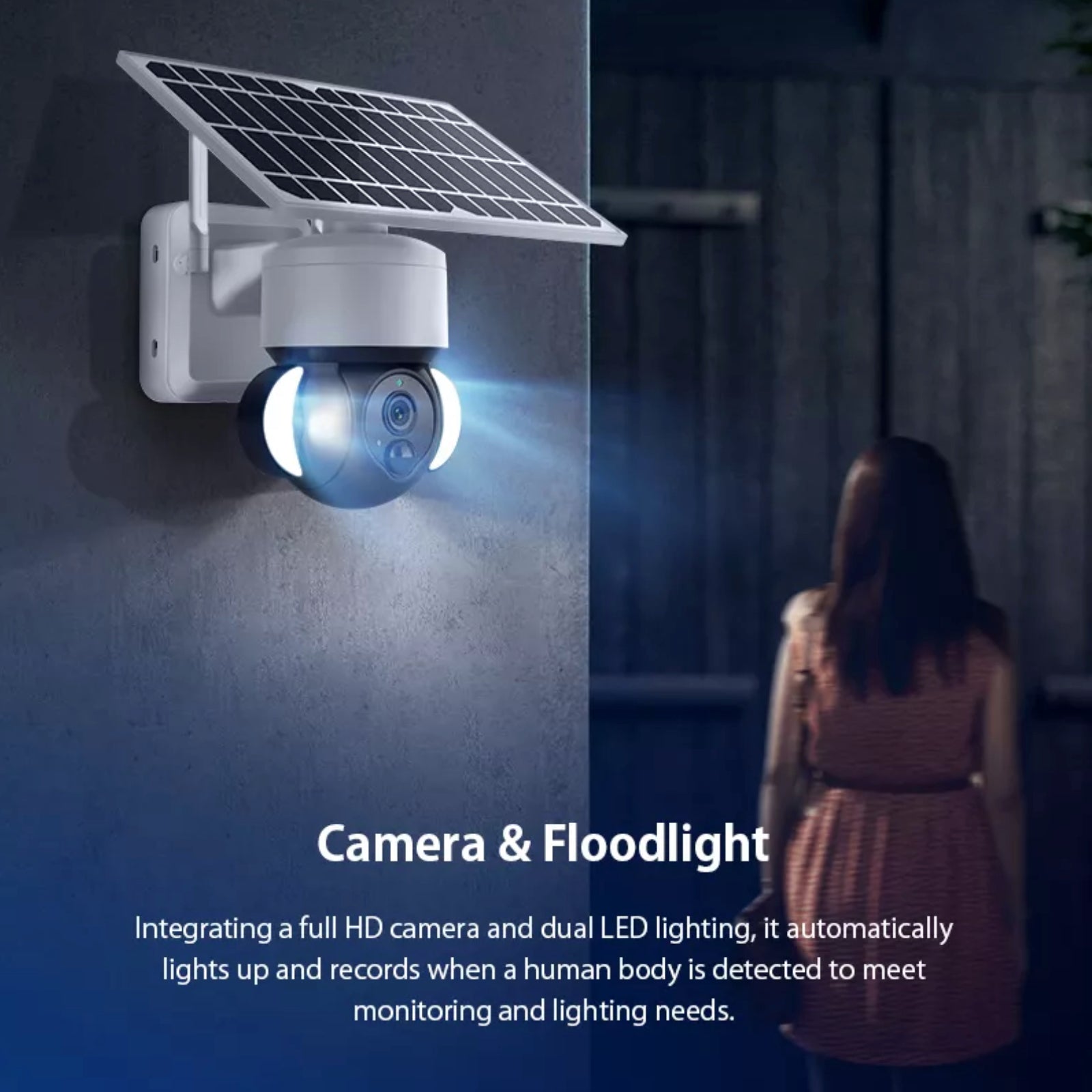 4G Solar Powered Camera Security Floodlight Night Vision Pan/Tilt HD Video Recorder